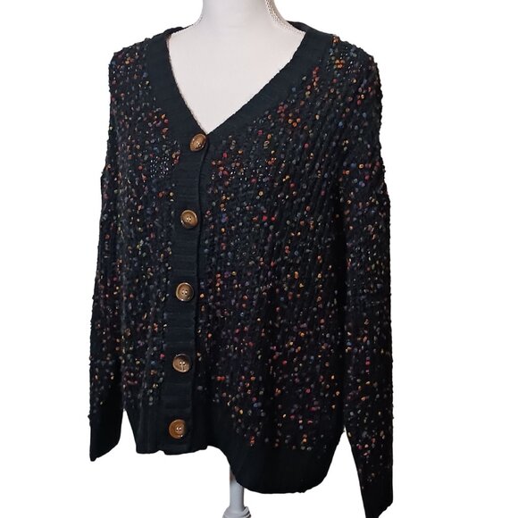 Hayden Los‎ Angeles Confetti Popcorn Knit Buttoned Cardigan Sweater Navy Multi S - Picture 4 of 10